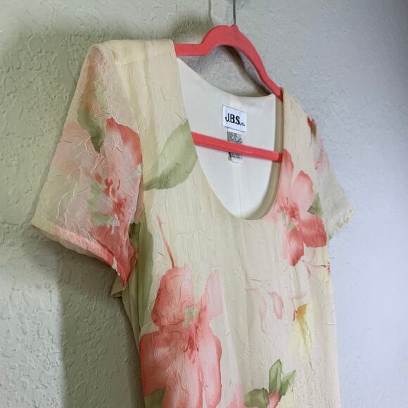 J.B.S. LTD Dress 6 Vintage 90's Y2K Scoop Neck Cap Sleeve Textured Floral Maxi - Picture 7 of 13